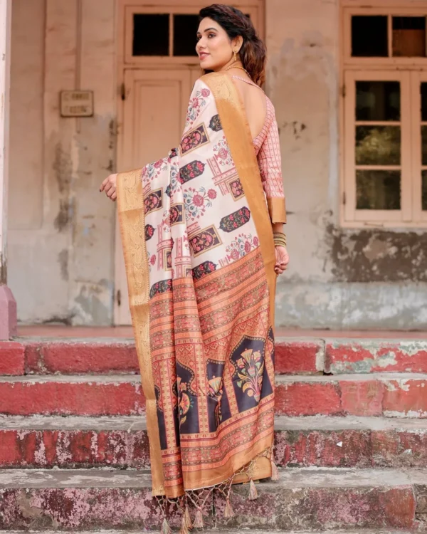 Ivory Zari Tussar Saree - Image 3