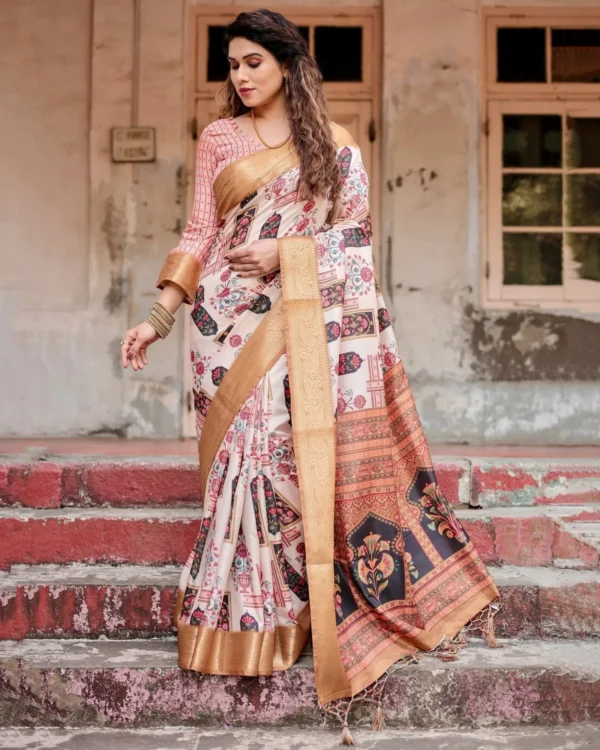 Ivory Zari Tussar Saree - Image 2
