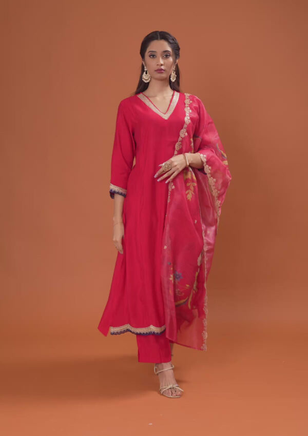 Rust Zariwork Semi Crepe Readymade Salwar Suit