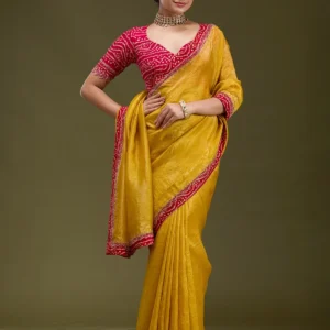 Mustard Printed Satin Saree