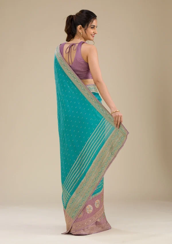 Lavender Zariwork Art Silk Saree - Image 3