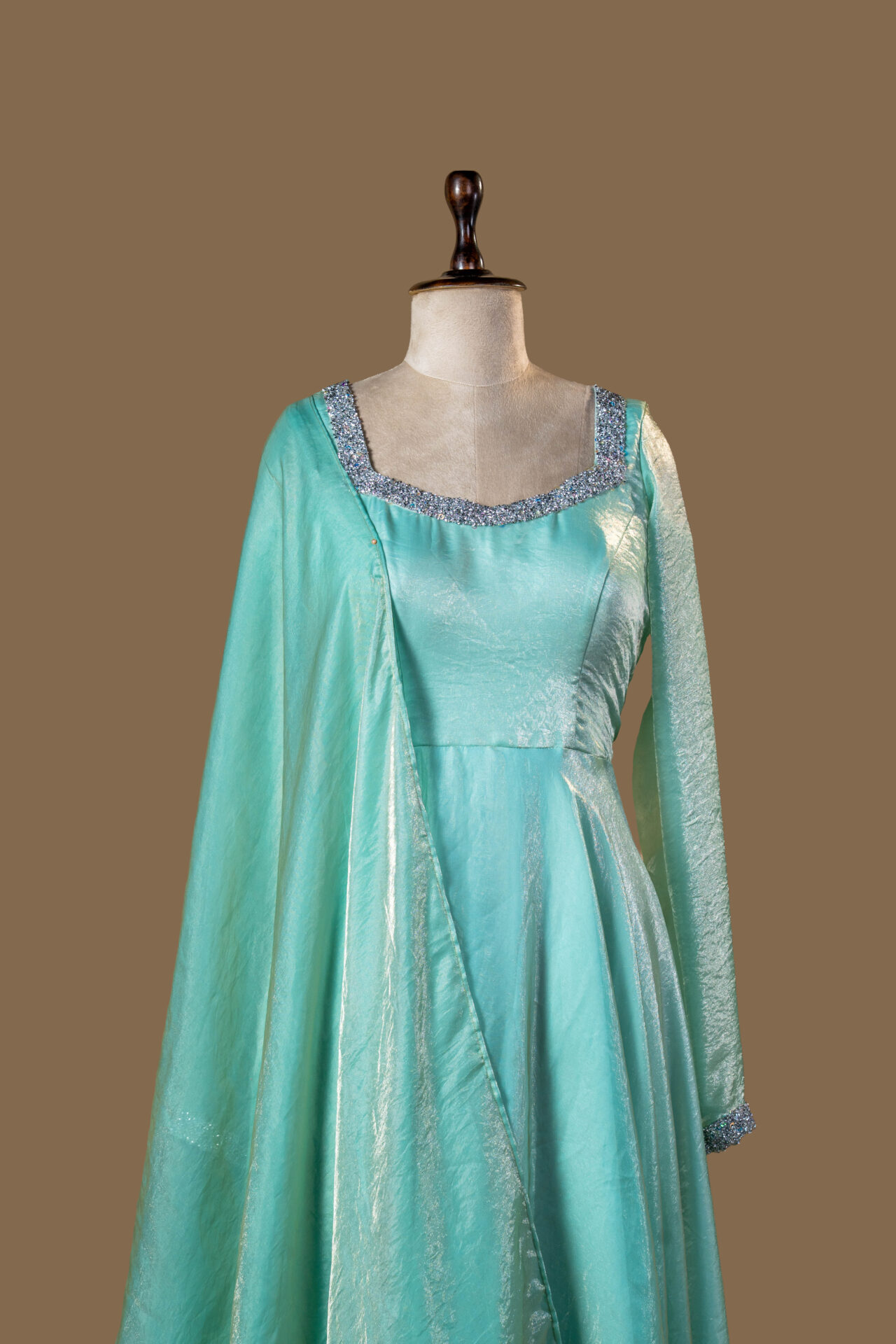 Aqua Blue Layered Anarkali Gown with Dupatta - Image 5