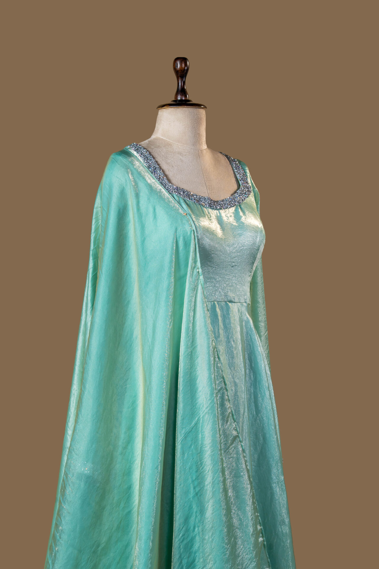 Aqua Blue Layered Anarkali Gown with Dupatta - Image 2