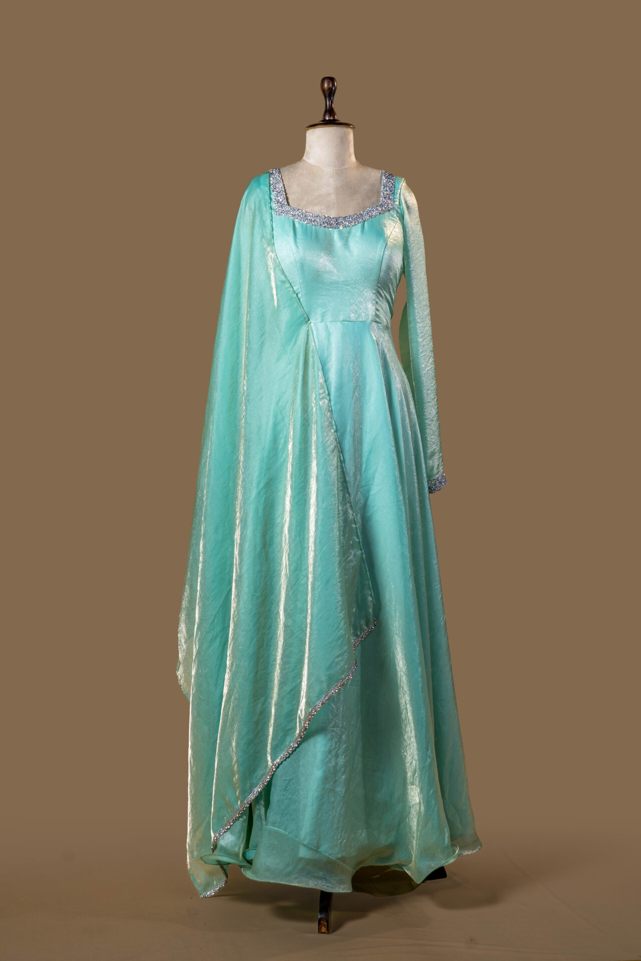 Aqua Blue Layered Anarkali Gown with Dupatta - Image 3