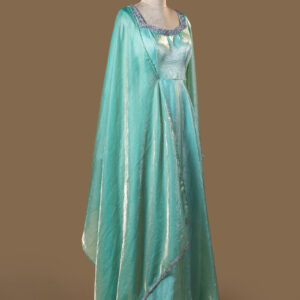 Aqua Blue Layered Anarkali Gown with Dupatta