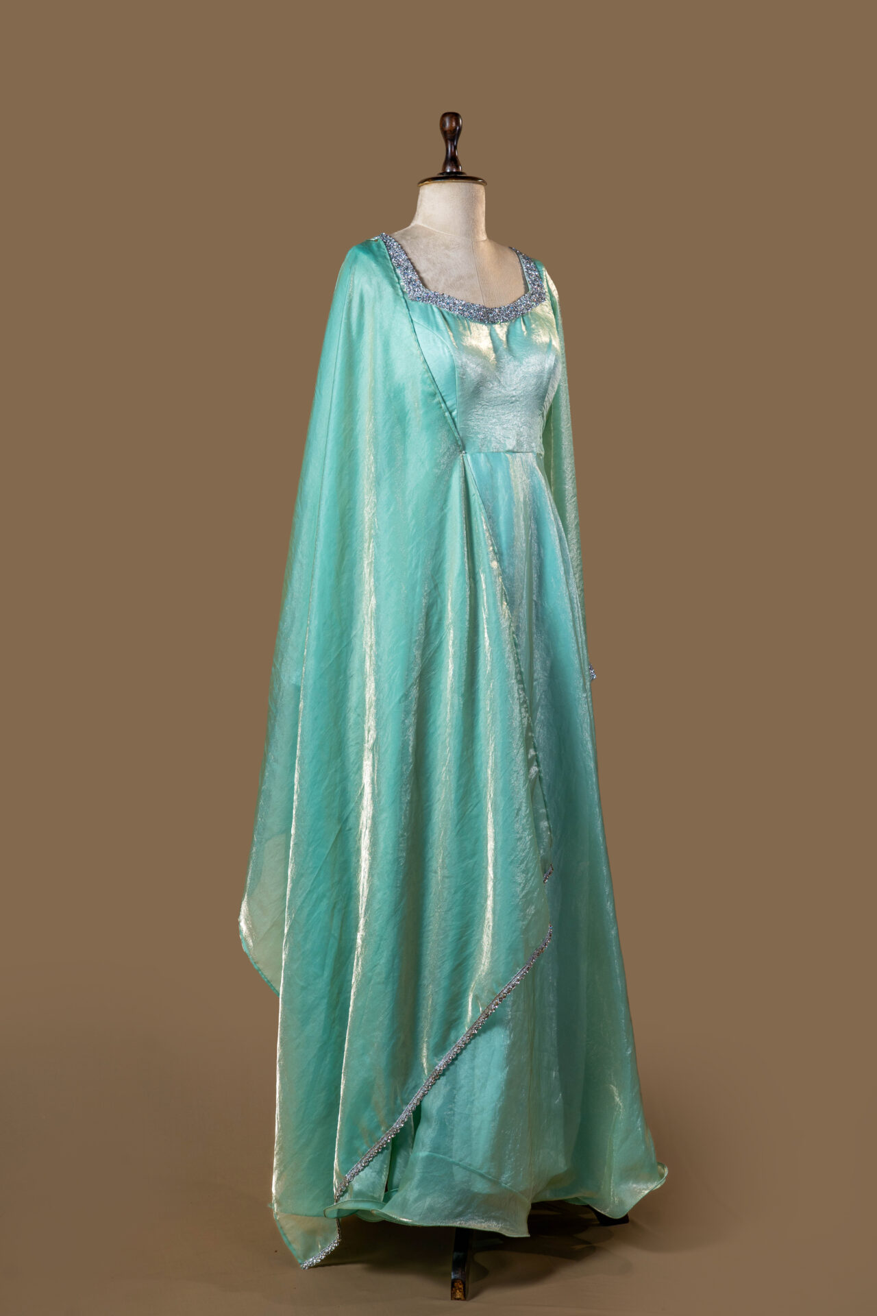 Aqua Blue Layered Anarkali Gown with Dupatta