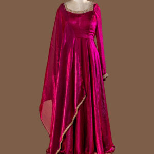 Magenta Wine Layered Anarkali Gown with Dupatta