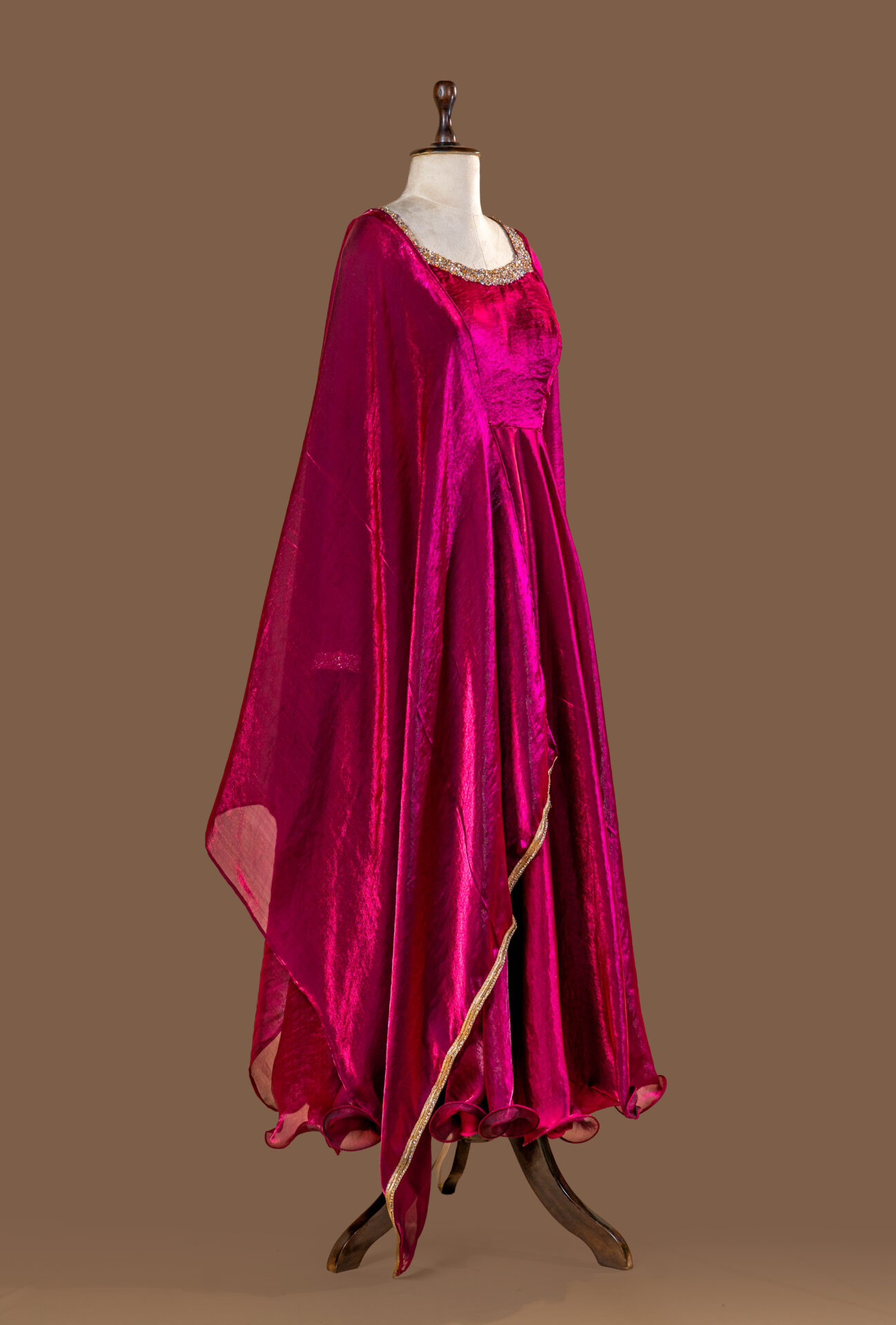 Magenta Wine Layered Anarkali Gown with Dupatta - Image 2