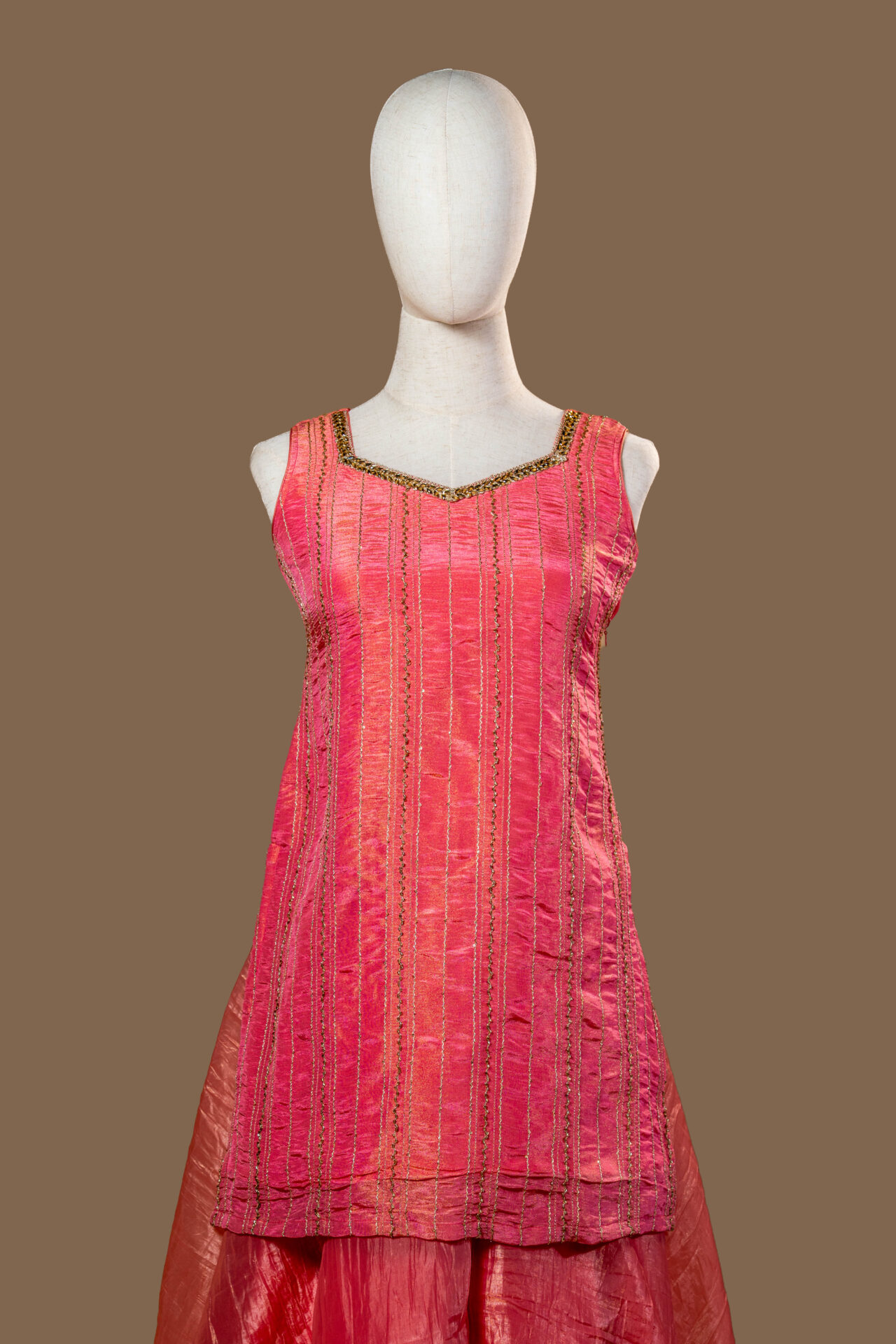 Pink Sleeveless Silk Sharara type - Image 3