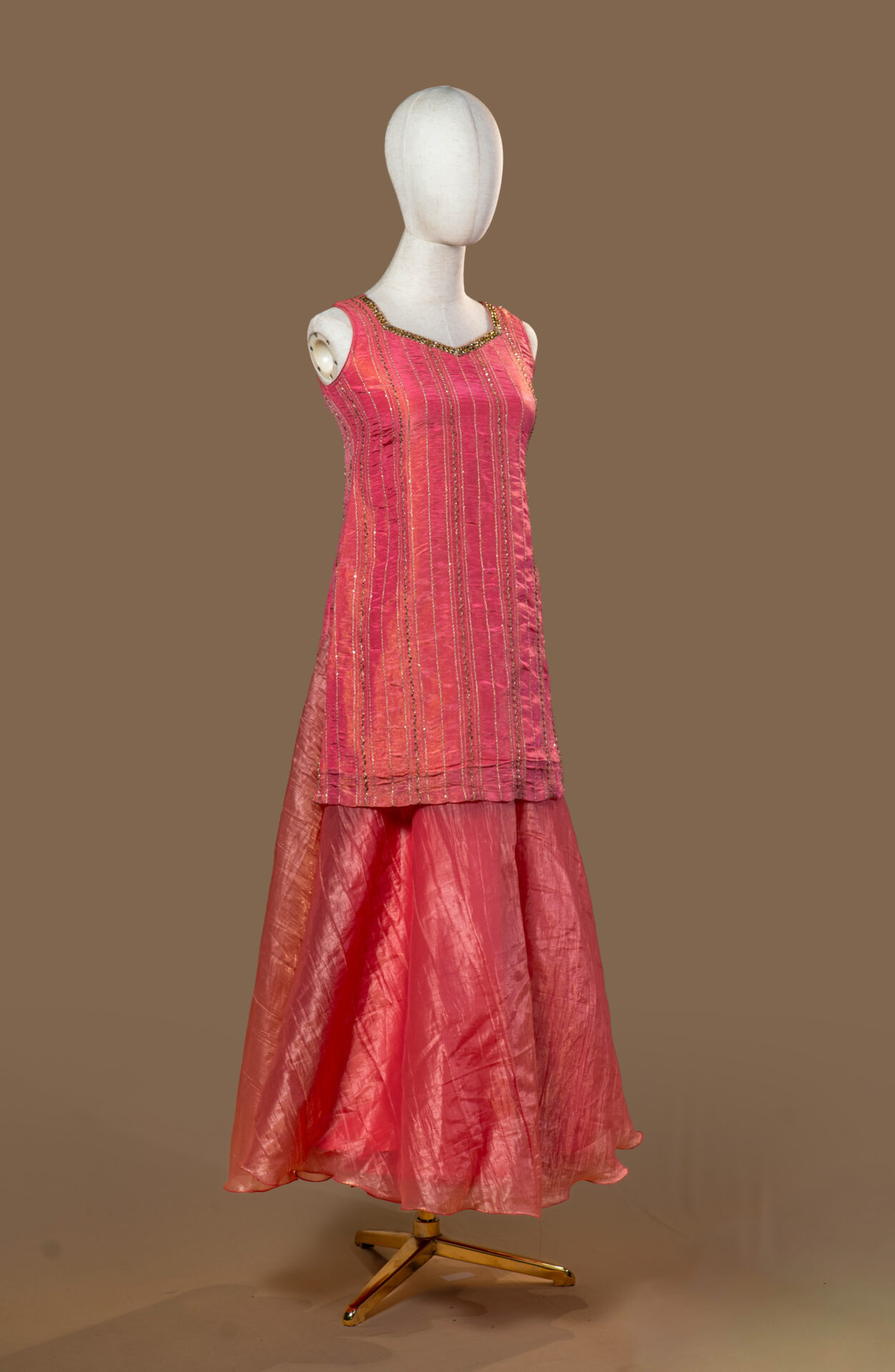 Pink Sleeveless Silk Sharara type - Image 4