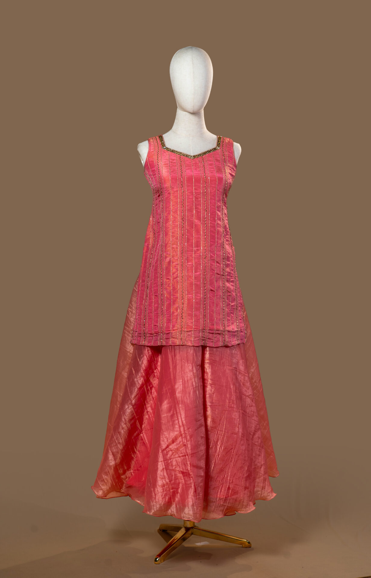 Pink Sleeveless Silk Sharara type - Image 2