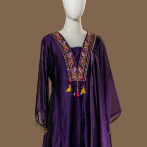 Deep Purple Kurta with Intricate Floral Embroidery
