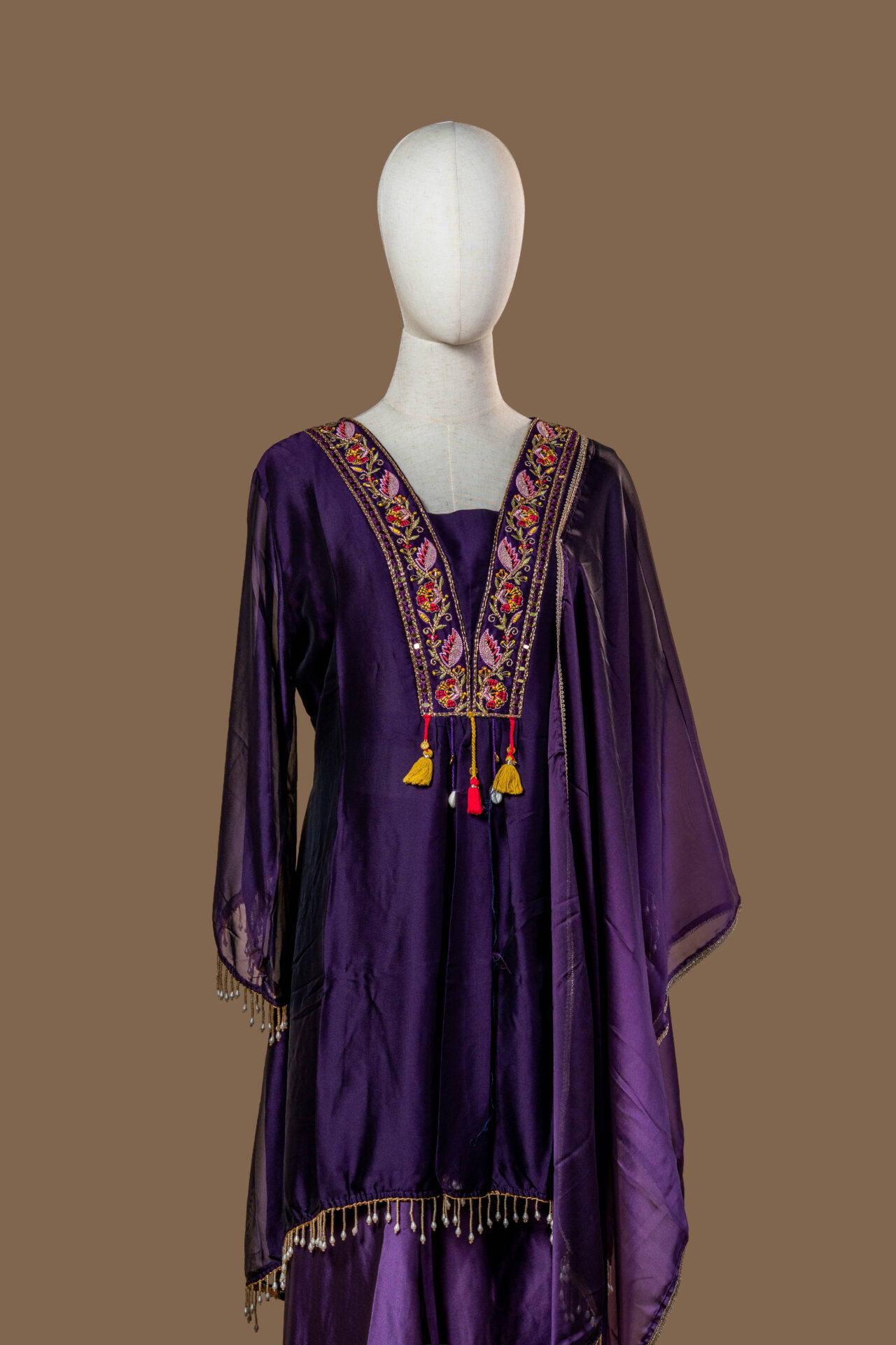 Deep Purple Kurta with Intricate Floral Embroidery