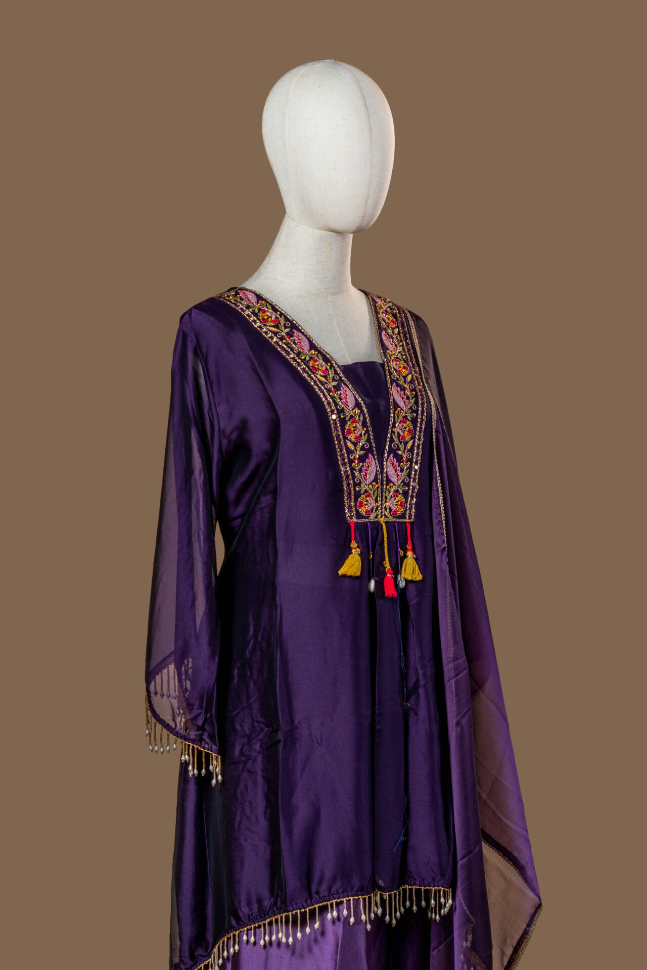 Deep Purple Kurta with Intricate Floral Embroidery - Image 2