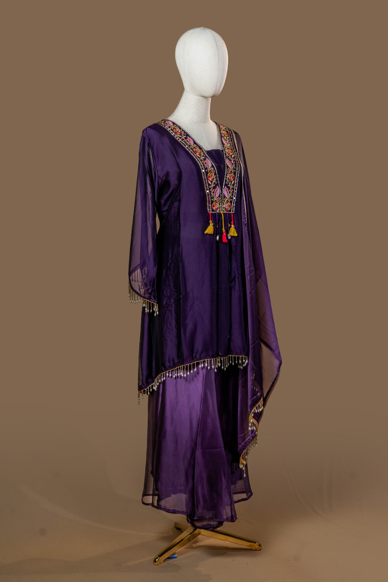 Deep Purple Kurta with Intricate Floral Embroidery - Image 3