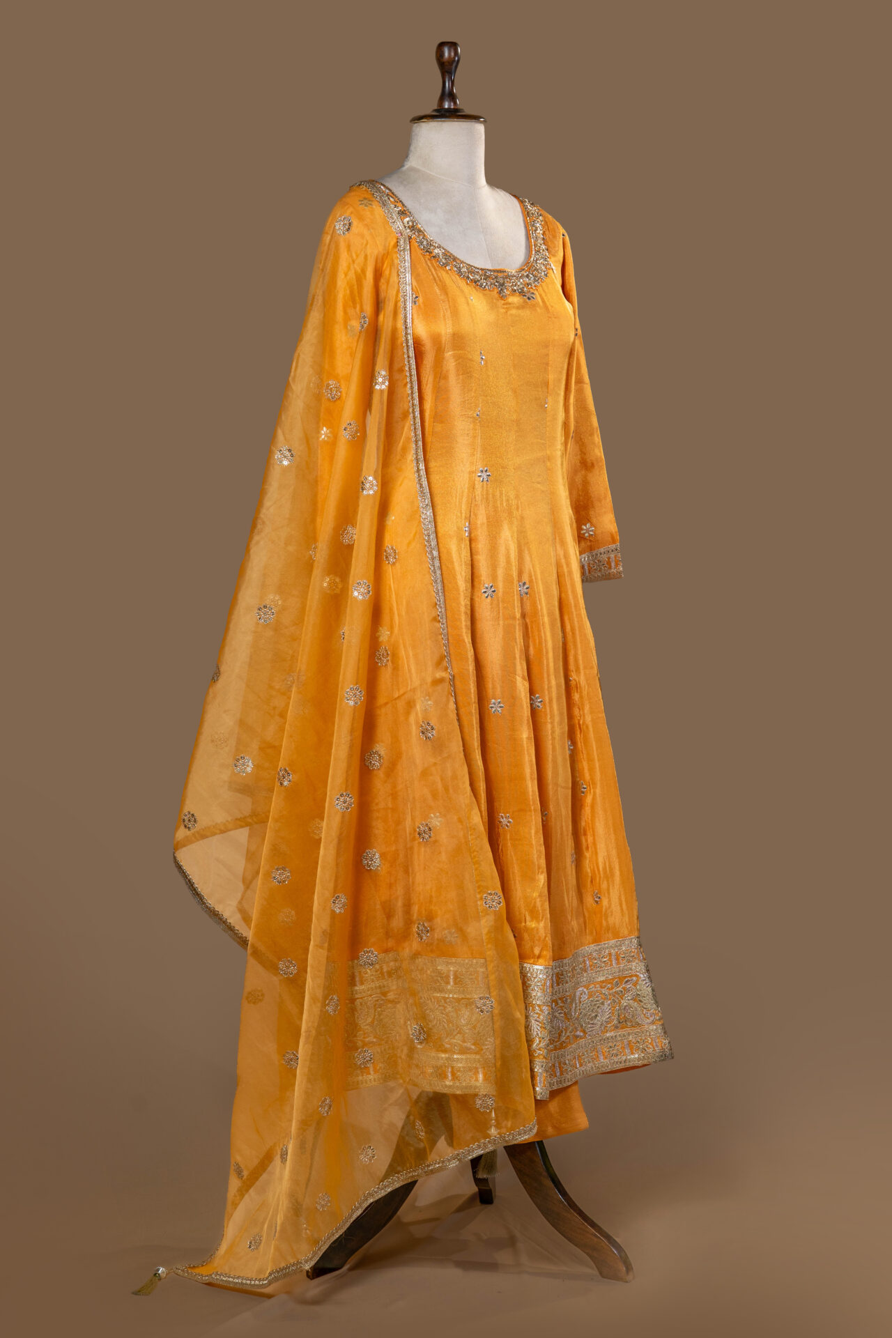 Mustard Yellow Anarkali with Gilded Embroidery