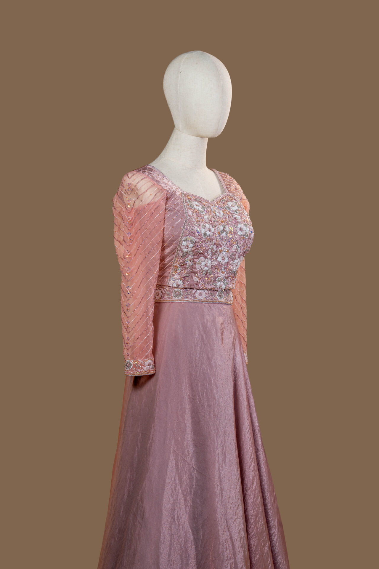 Soft Rose Pink Gown with White Floral Embroidery. - Image 3