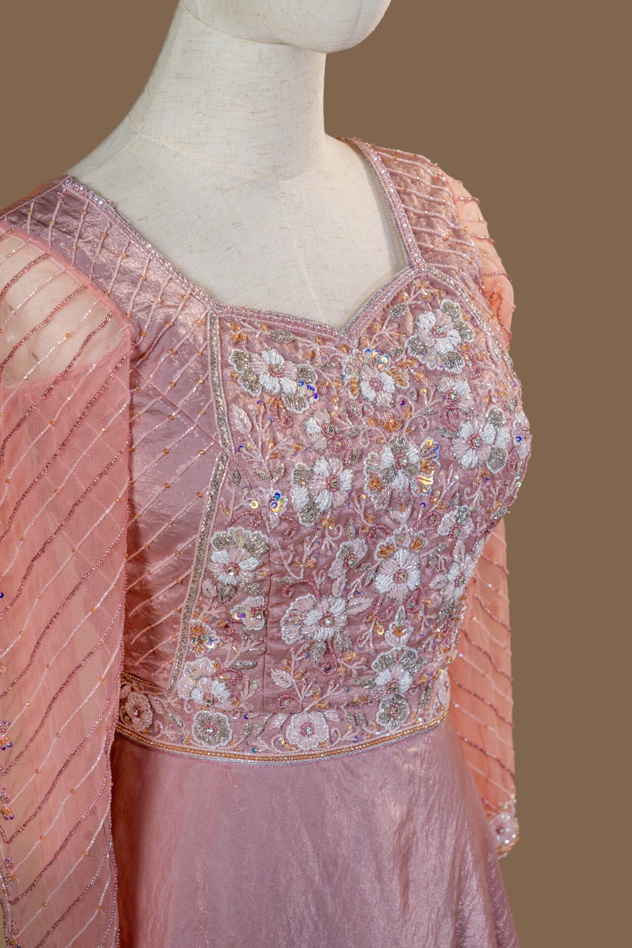 Soft Rose Pink Gown with White Floral Embroidery. - Image 2