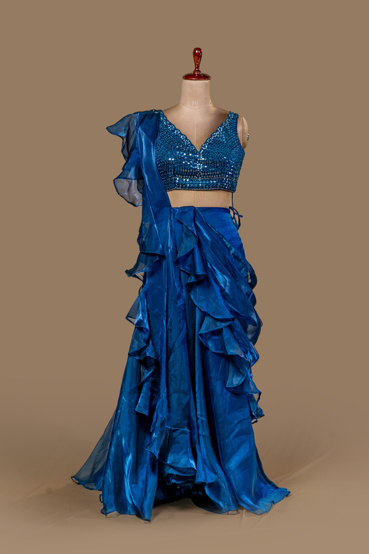 Royal Blue Mirror-Embellished Lehenga Top - Image 4