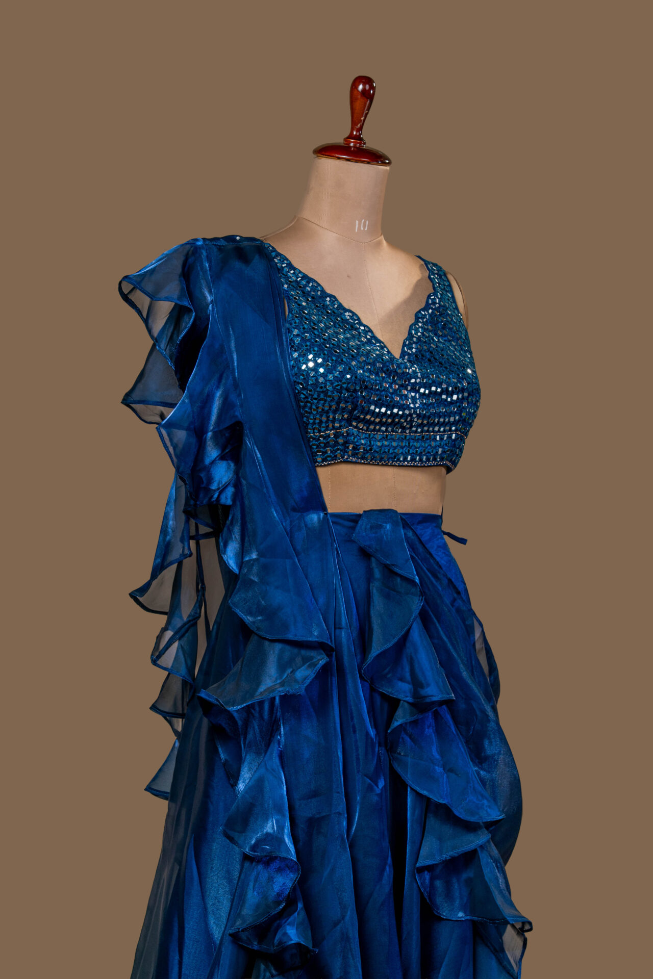 Royal Blue Mirror-Embellished Lehenga Top - Image 3