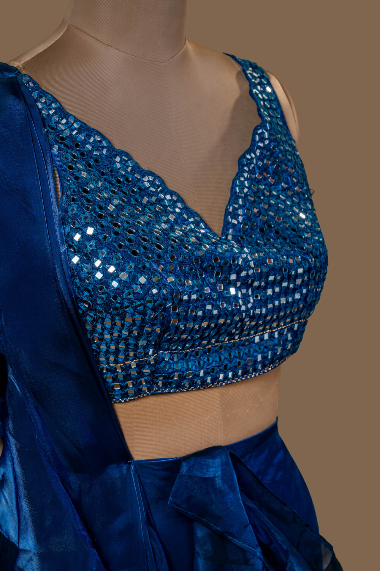 Royal Blue Mirror-Embellished Lehenga Top - Image 2