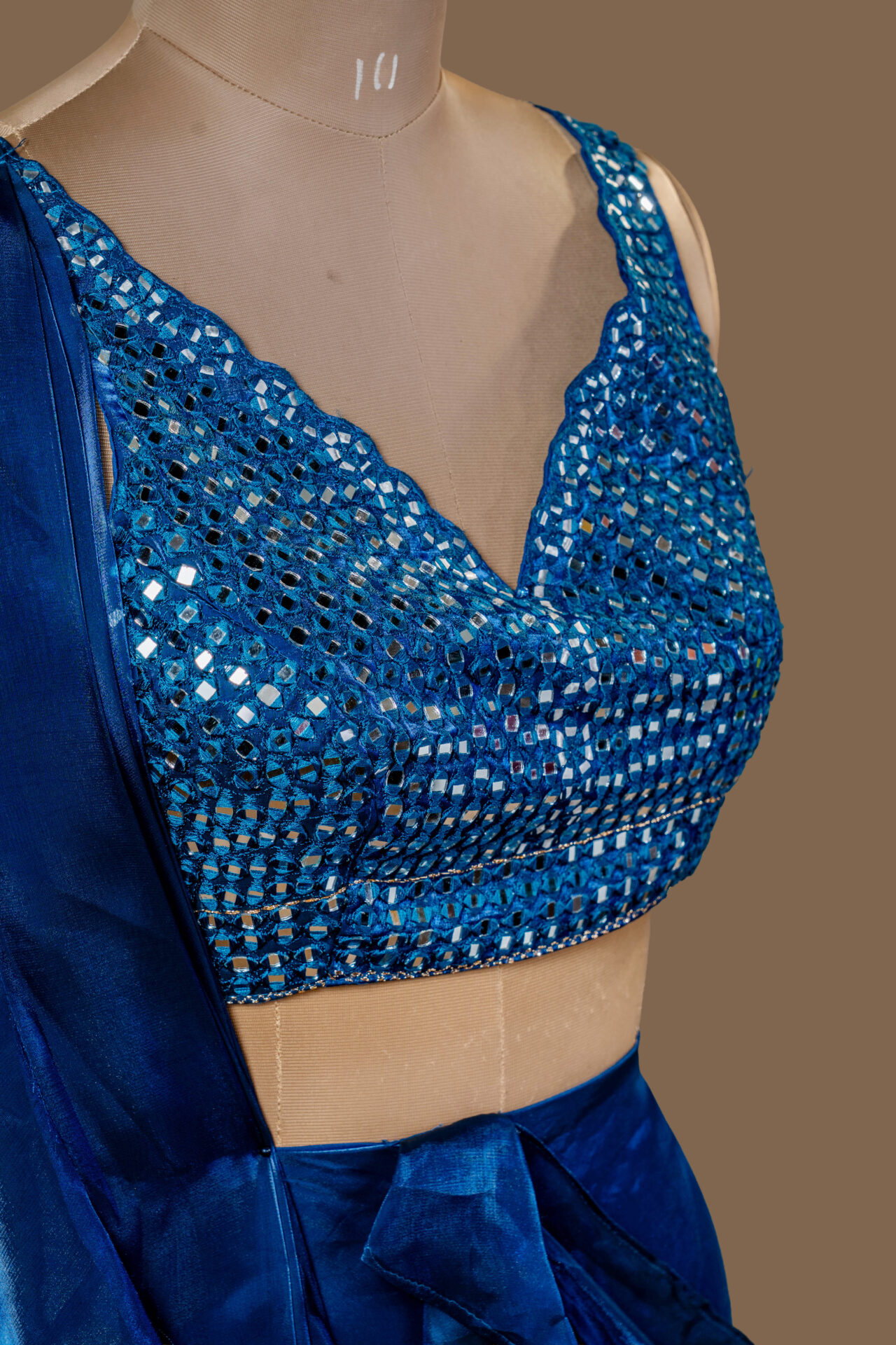 Royal Blue Mirror-Embellished Lehenga Top