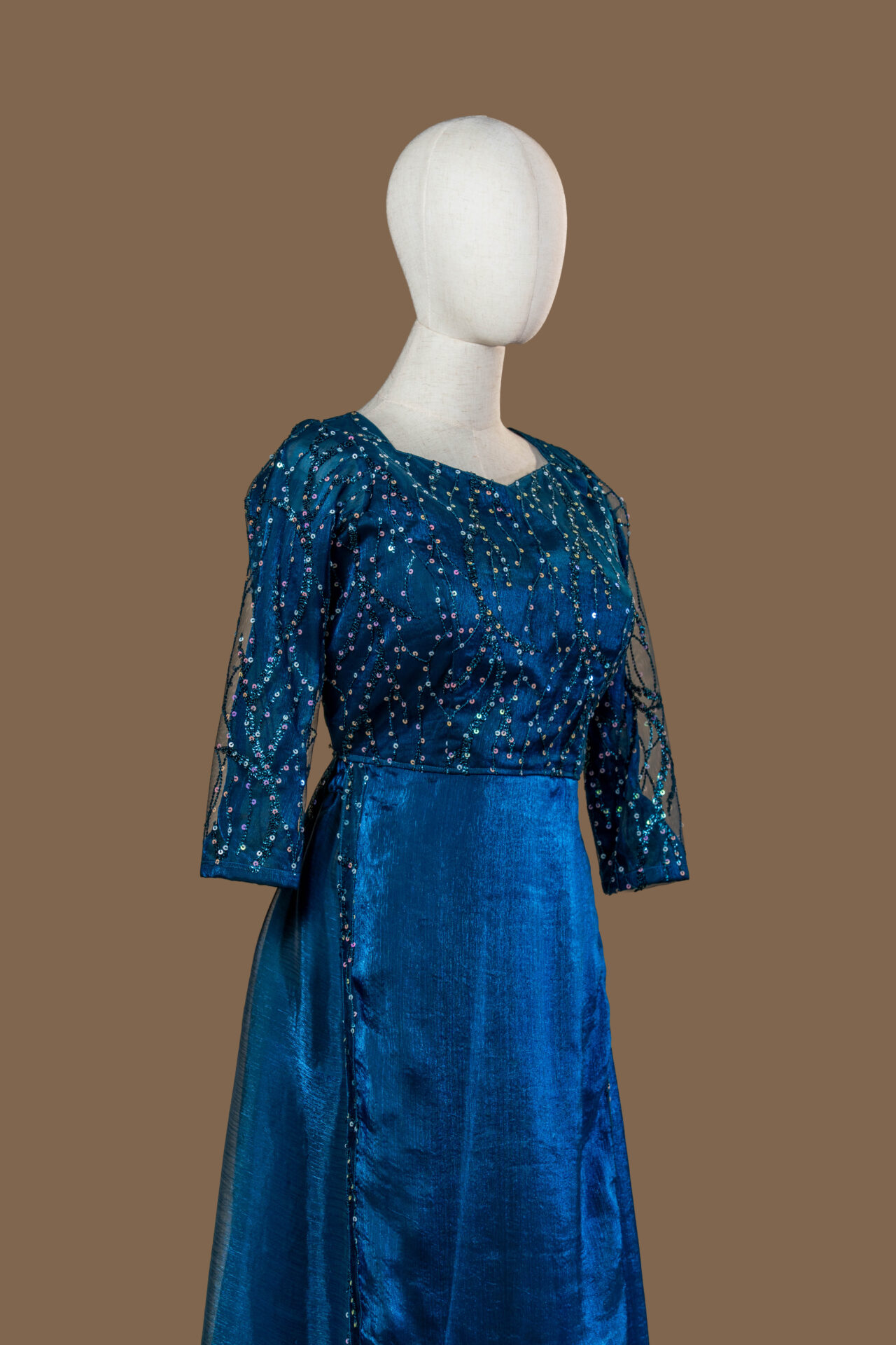 Shimmering Teal Blue Gown with Sequined Bodice - Image 3