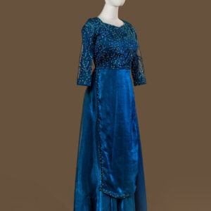 Shimmering Teal Blue Gown with Sequined Bodice