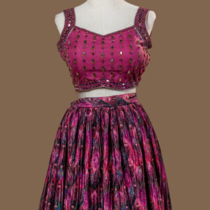 High-Gloss Pink and Purple Festive Skirt Set