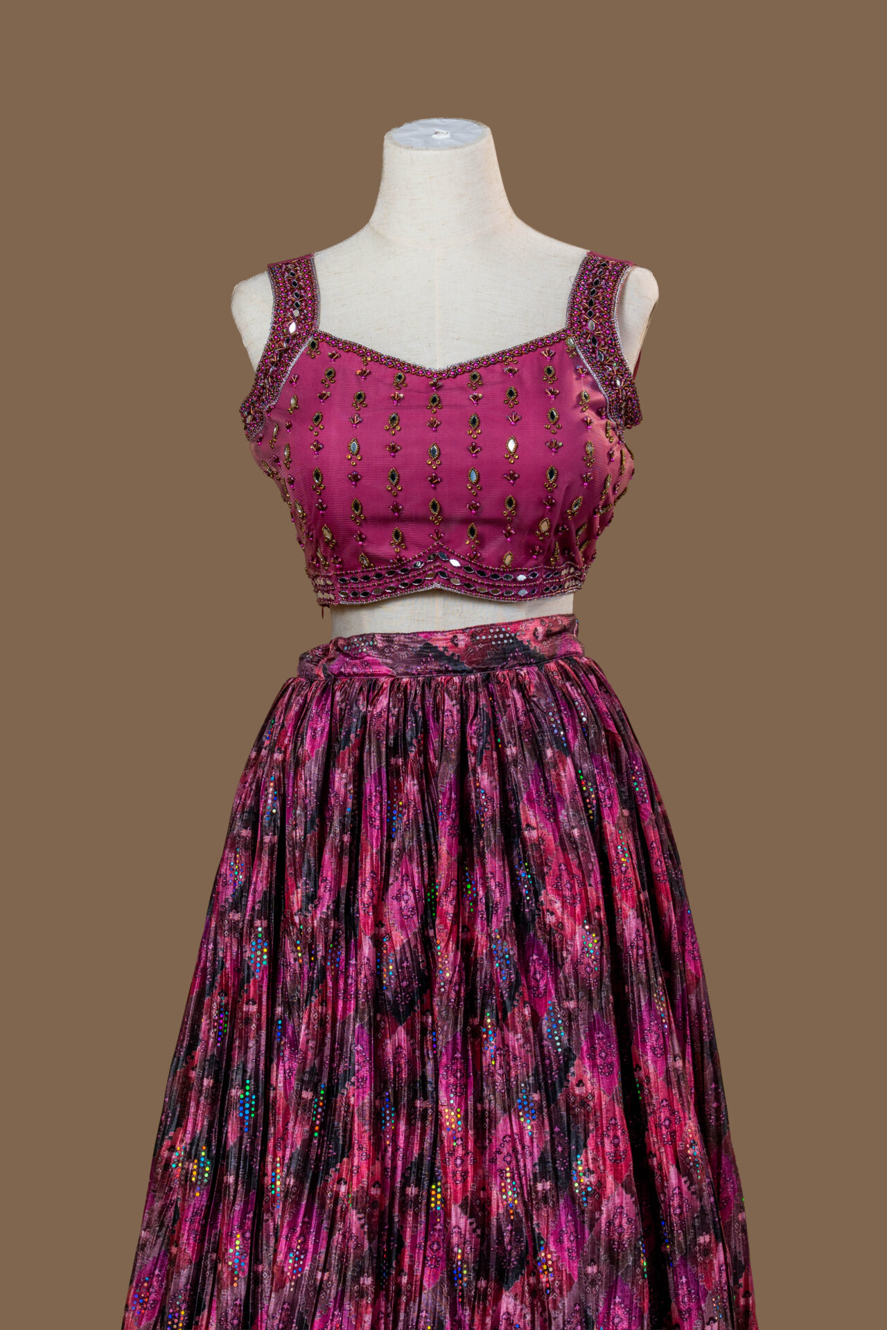 High-Gloss Pink and Purple Festive Skirt Set