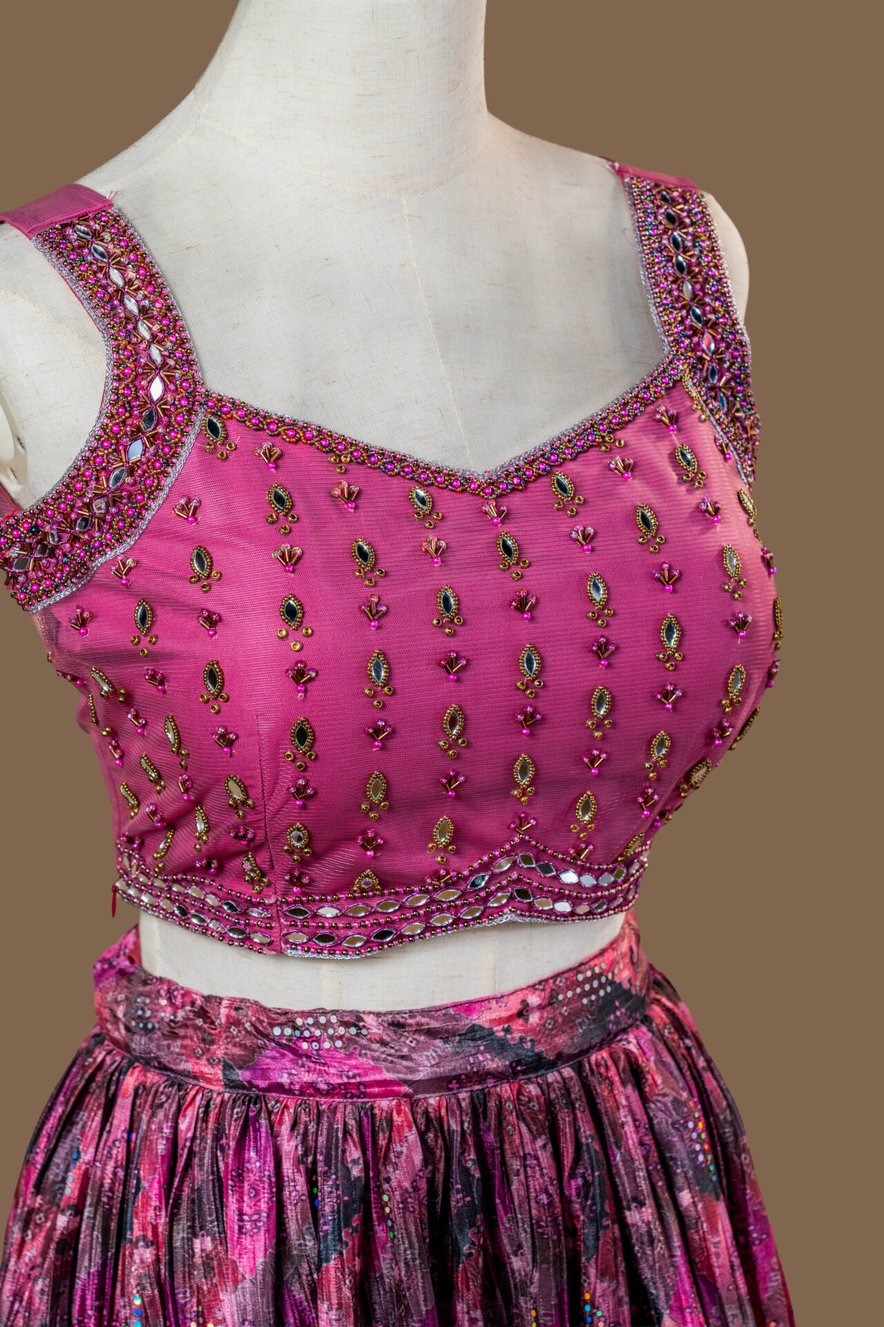 High-Gloss Pink and Purple Festive Skirt Set - Image 2
