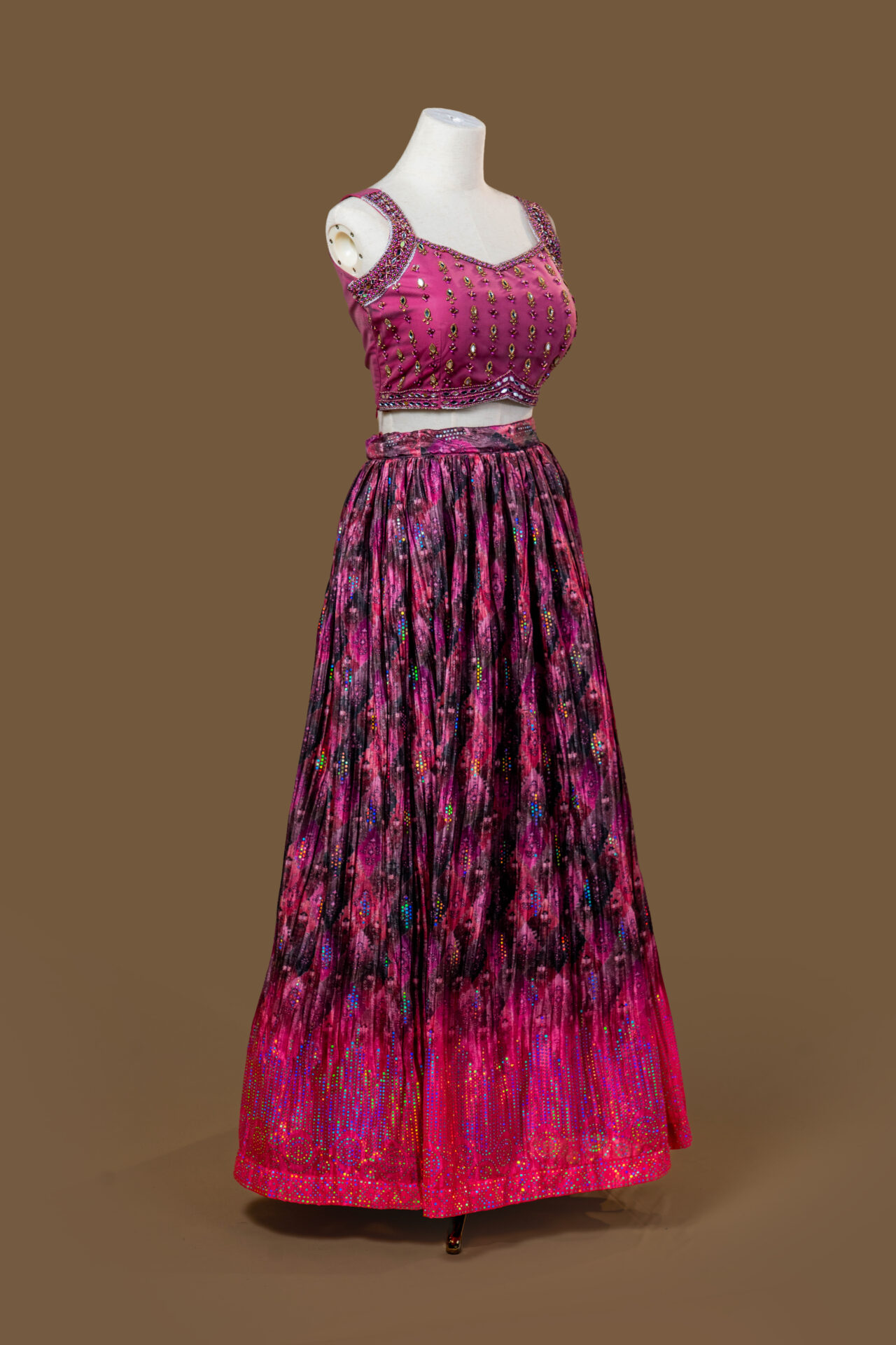 High-Gloss Pink and Purple Festive Skirt Set - Image 3