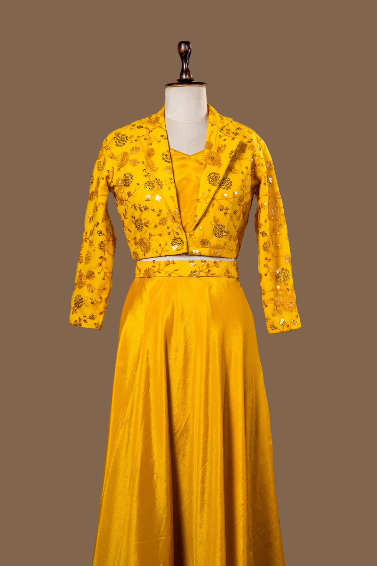 Designer Yellow Lehenga/Skirt Set with Embellished Jacket - Image 2