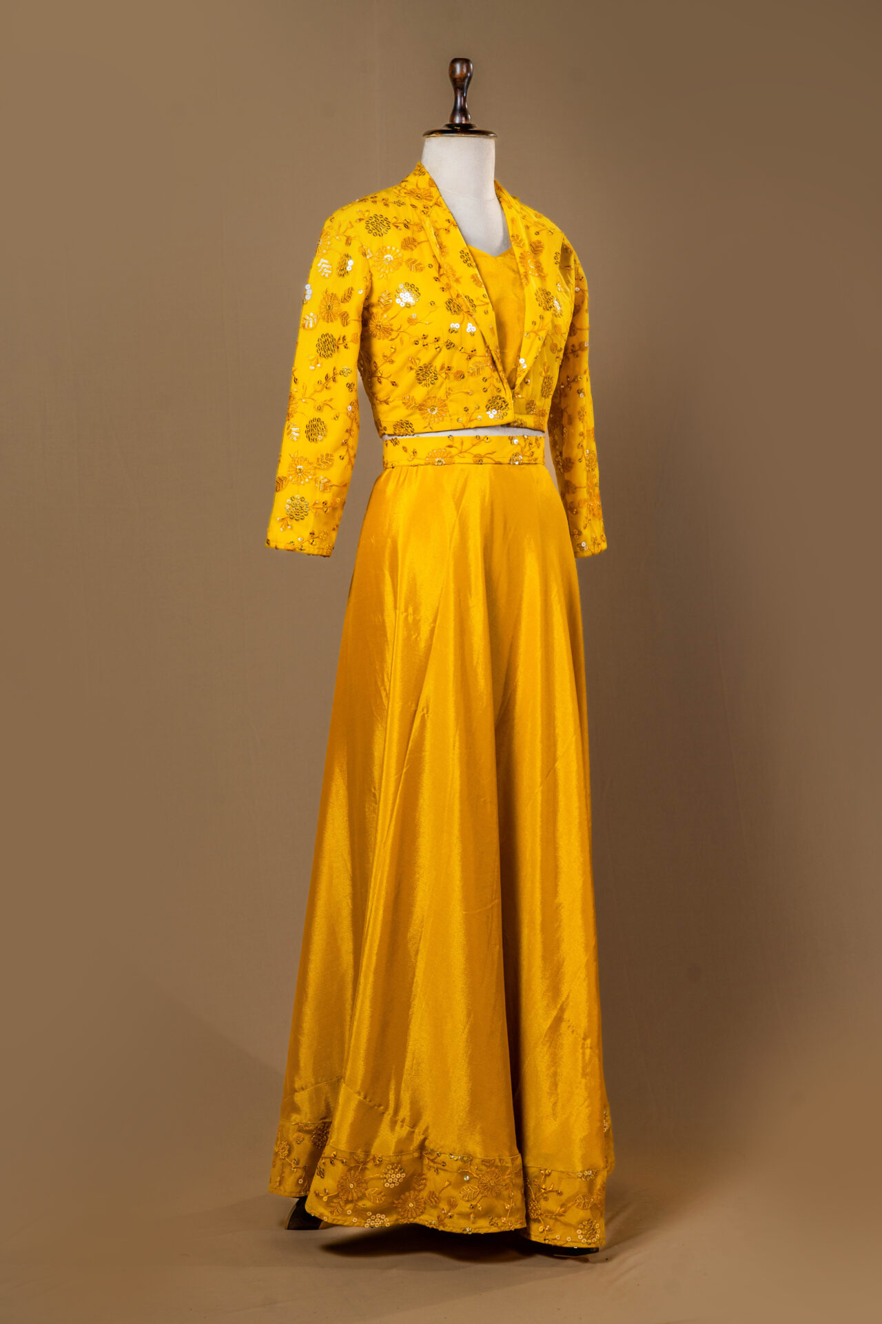 Designer Yellow Lehenga/Skirt Set with Embellished Jacket - Image 4