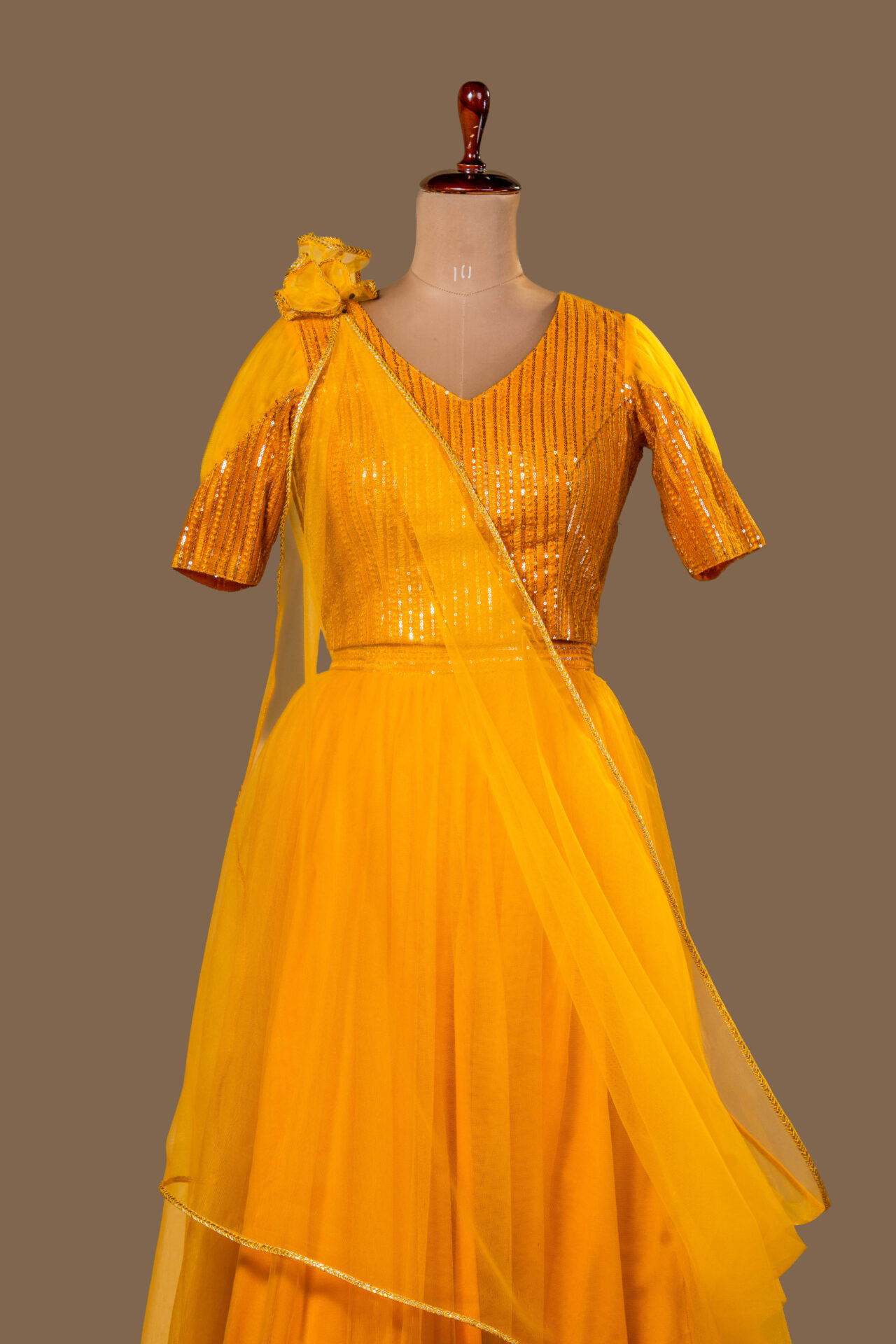 Traditional Indian Net Skirt and Sequined Blouse Ensemble - Image 4