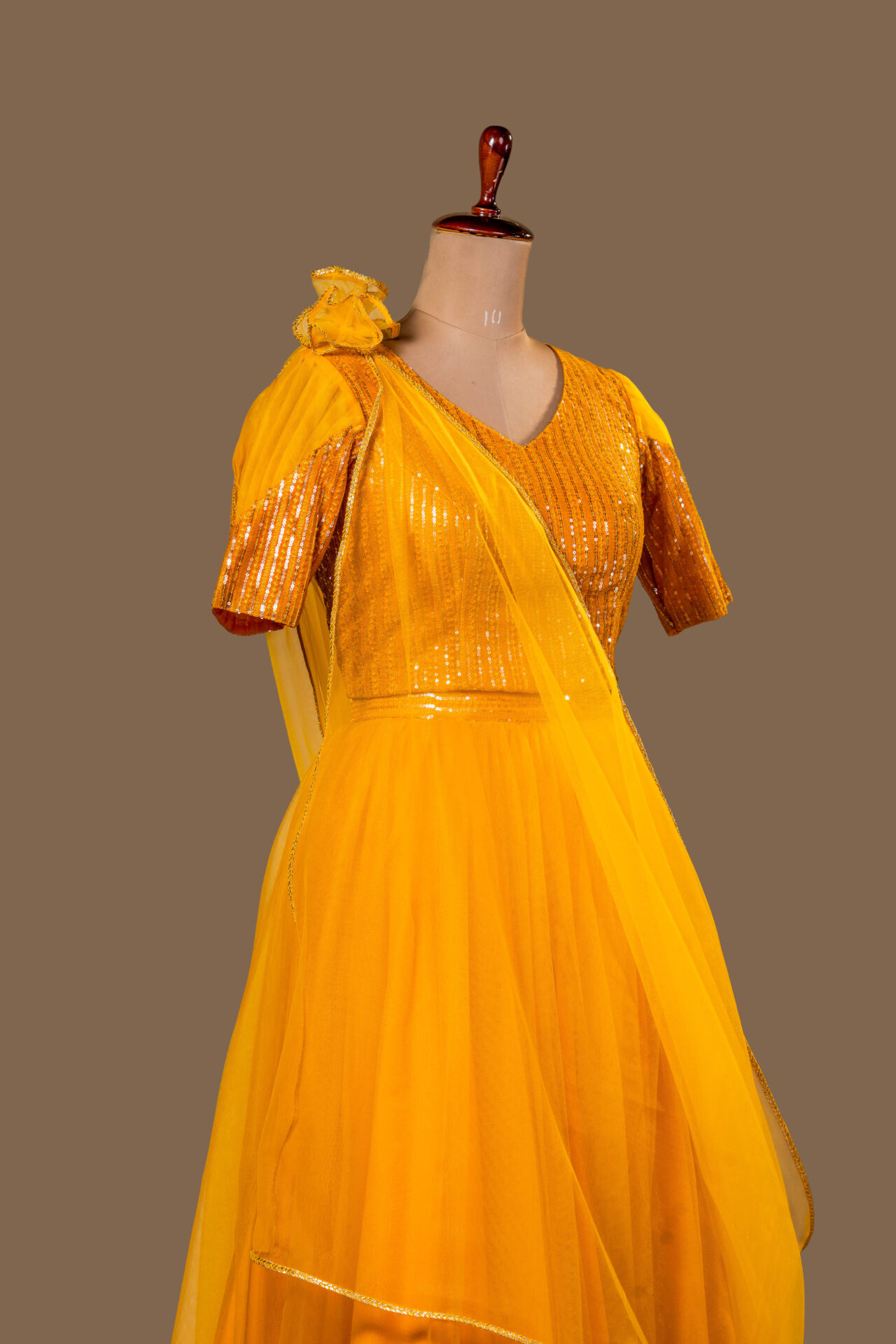 Traditional Indian Net Skirt and Sequined Blouse Ensemble - Image 3