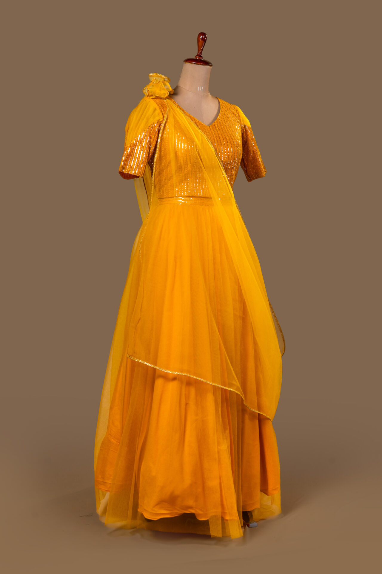 Traditional Indian Net Skirt and Sequined Blouse Ensemble