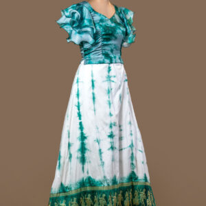 Tie-Dye Teal and White Skirt Set with Temple Border