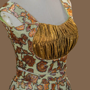 Crushed Bronze Bodice and Floral Print Flare Dress.