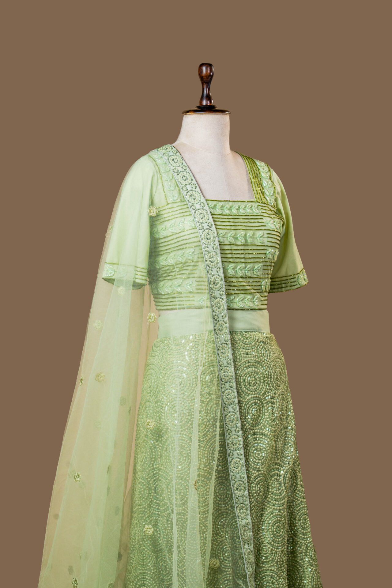Pastel Green Thread and Sequin Lehenga Set - Image 2