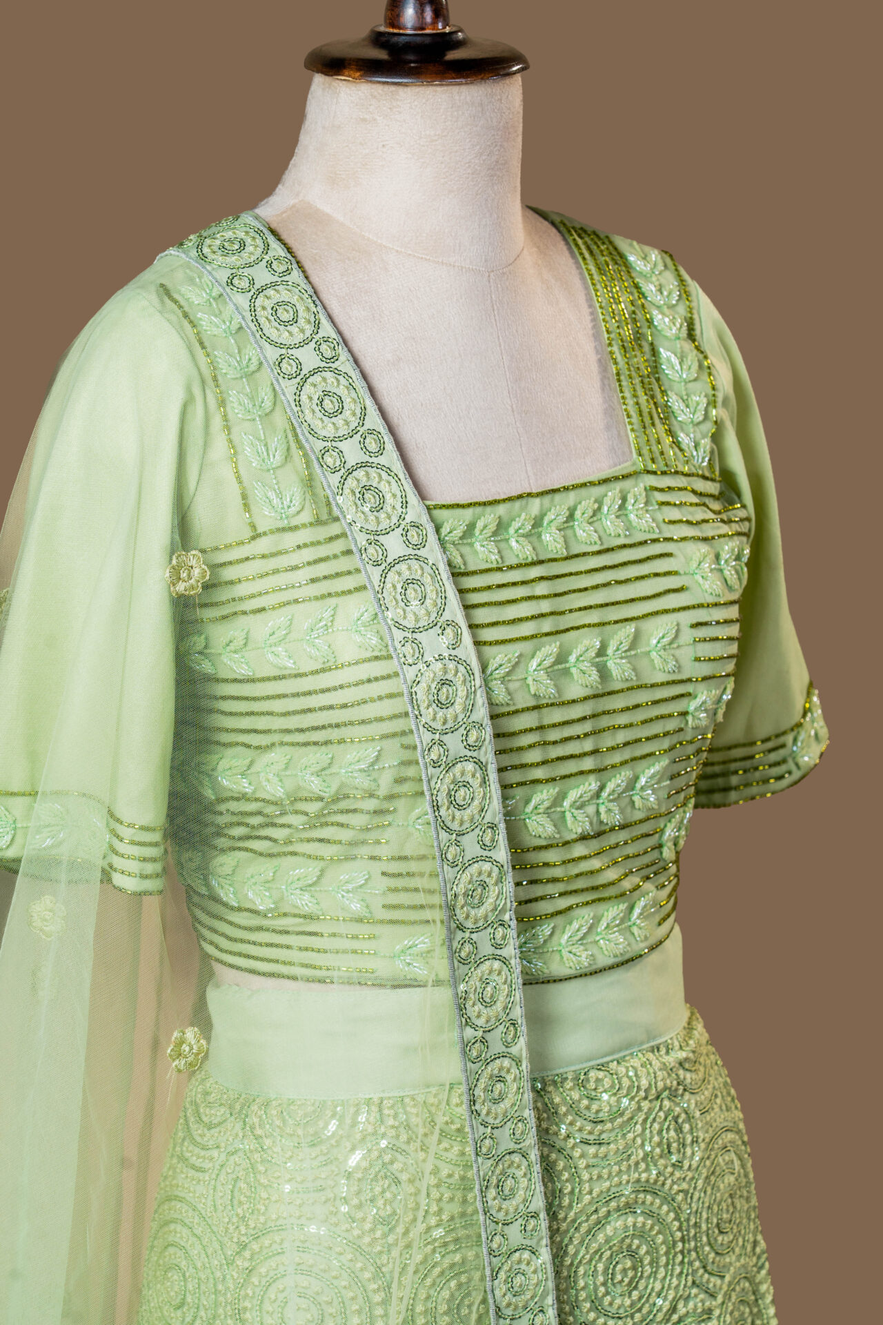 Pastel Green Thread and Sequin Lehenga Set