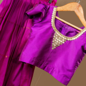 Regal Magenta Silk Lehenga Set for Girls with Gold Coin Neckline Blouse
