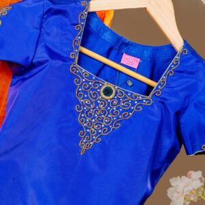 Royal Blue Silk Blouse with Square Neck and Gold Zari Embroidery