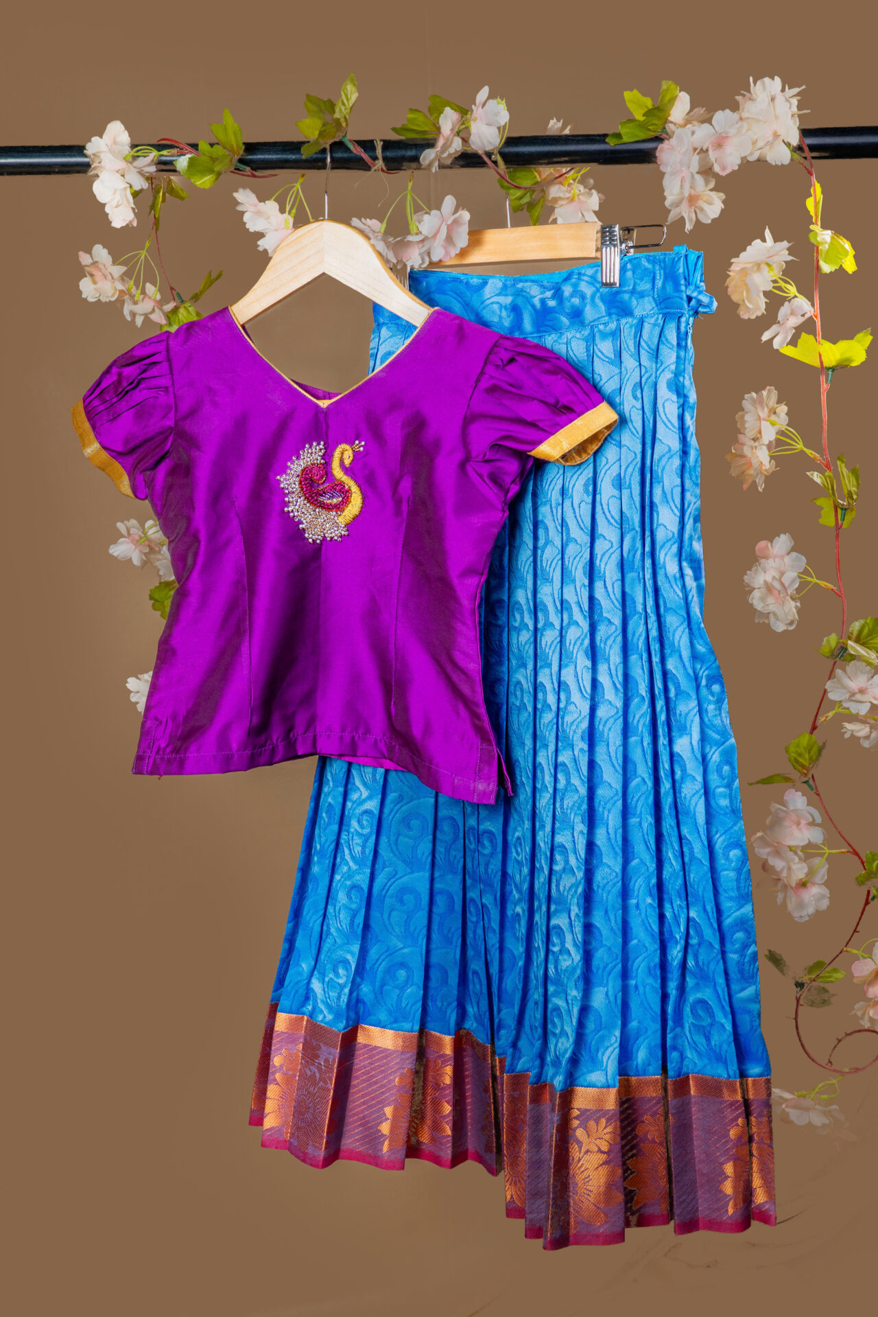 Peacock Set Listing 📝 Title Option Vibrant Fuchsia and Blue Set for Girls with Peacock Zardozi Embroidery Blouse - Image 2