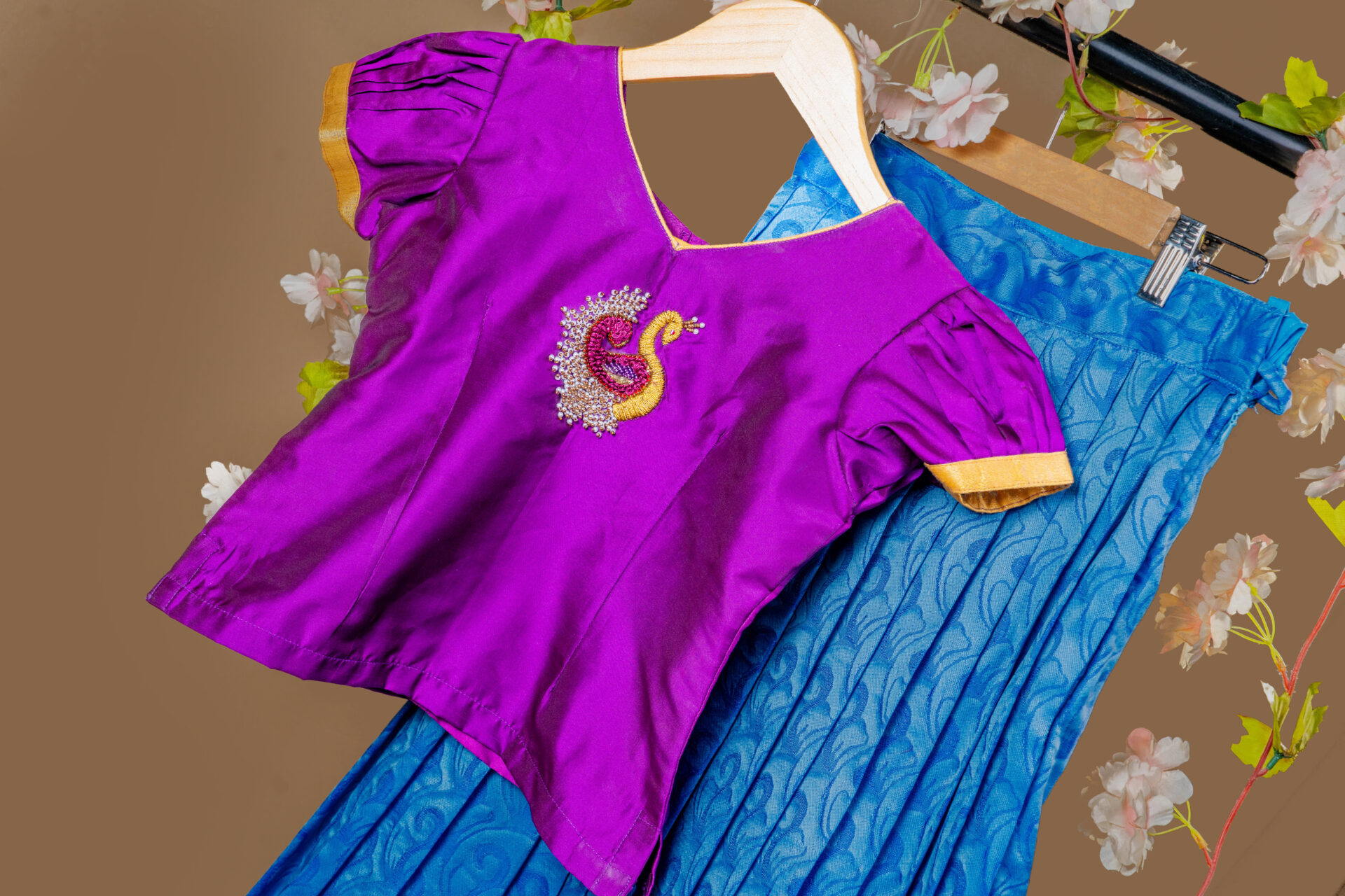 Peacock Set Listing 📝 Title Option Vibrant Fuchsia and Blue Set for Girls with Peacock Zardozi Embroidery Blouse - Image 3