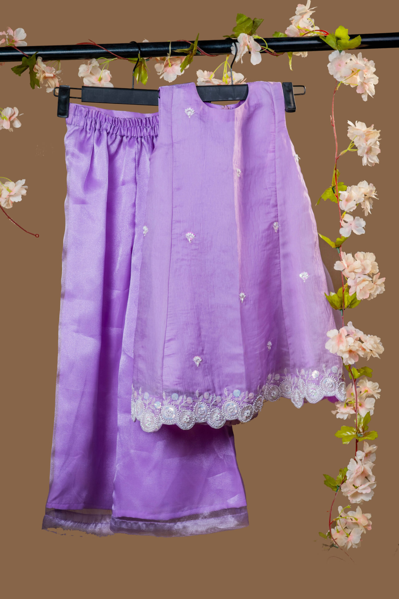 Elegant Mustard Yellow Kurta/Tunic with Scalloped White and Silver Hand Embroidery - Image 3