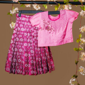 Elegant Pink Brocade Girl's Dress with Gold Weave, Rhinestone Waistband, and Oversized Bow