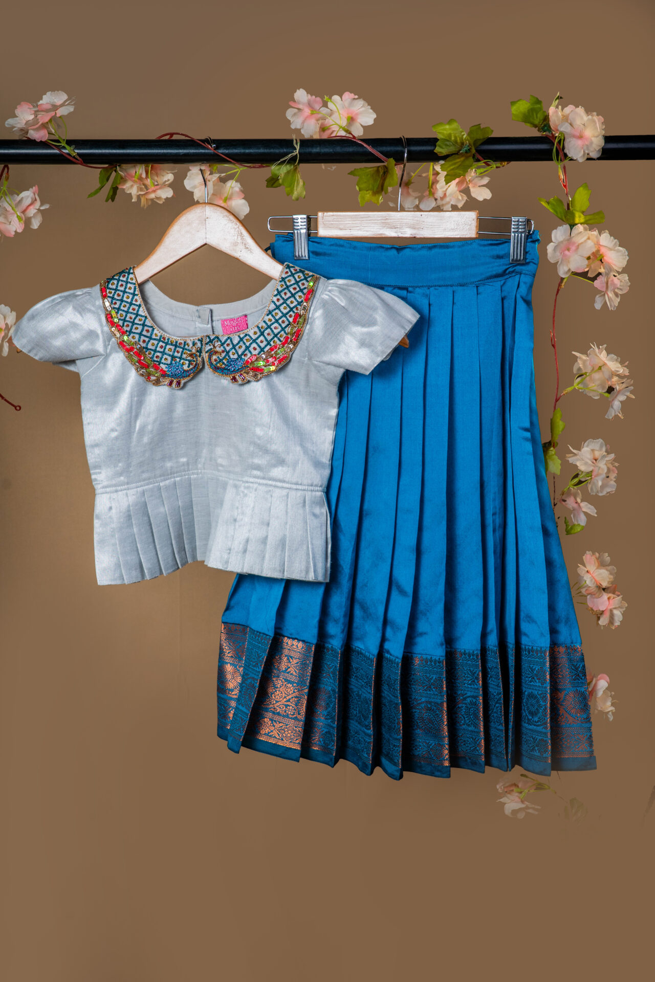 Luxurious Navy & Copper Diamond Brocade Fabric