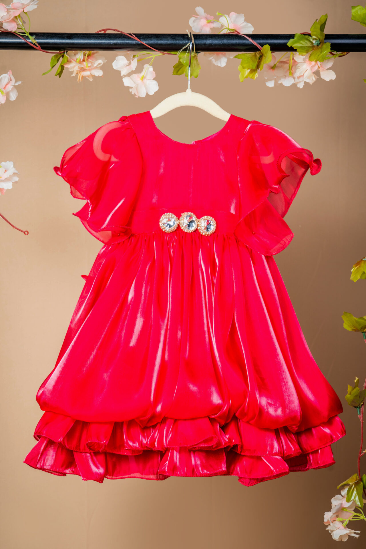 Elegant Peach Sequin Floral Crop Top and Pleated Skirt Set