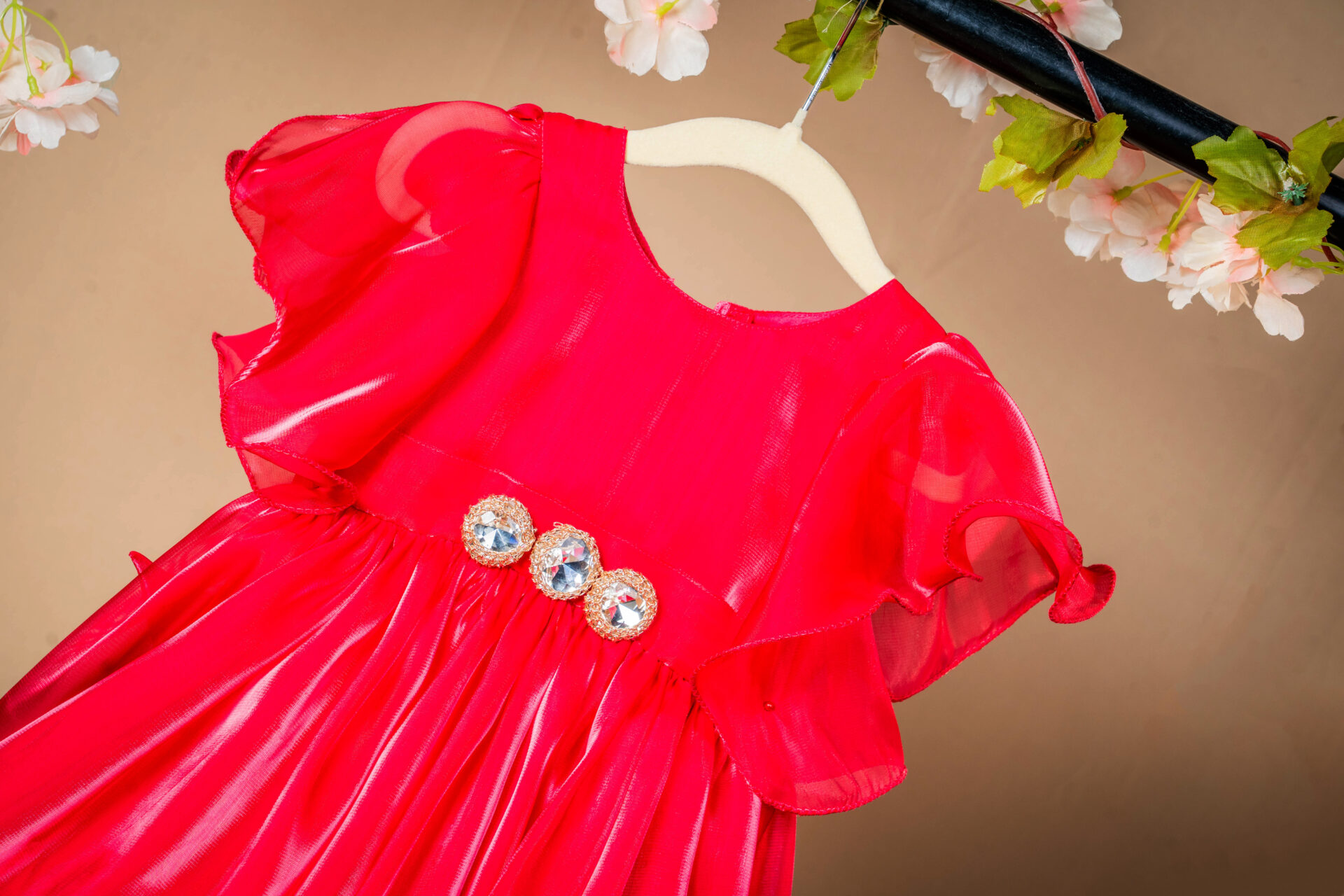 Elegant Peach Sequin Floral Crop Top and Pleated Skirt Set - Image 2